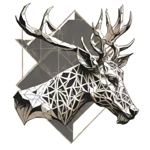 Skeletal deer with a natural body and skull head tattoo design idea