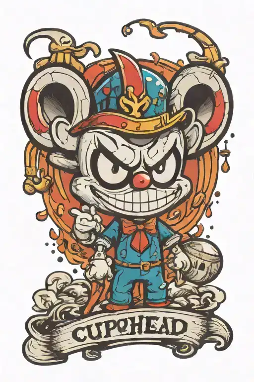 cuphead art style tattoo design idea