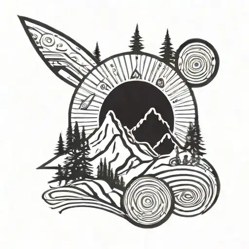 ski wood mountains  tattoo design idea