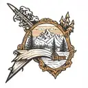 ski wood mountains tattoo design idea