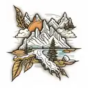 ski wood mountains tattoo design idea