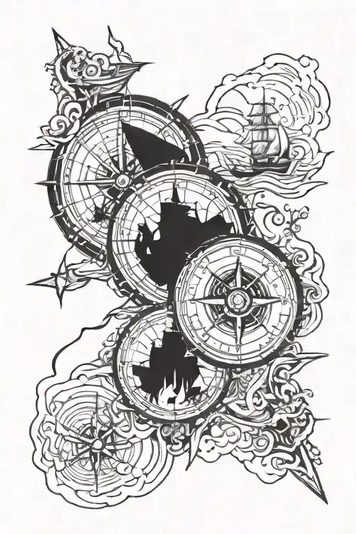 compass with a burning ship  tattoo design idea
