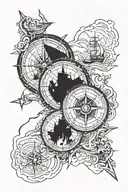 compass with a burning ship  tattoo design idea