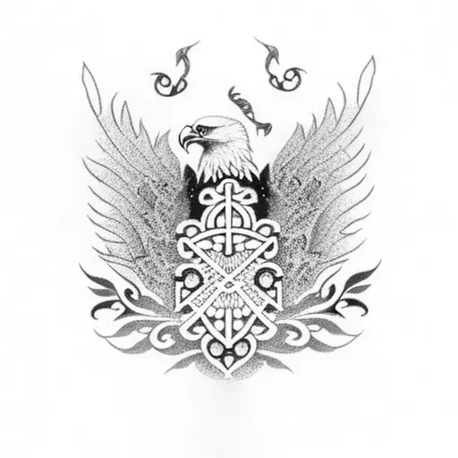 A dotwork design featuring an eagle perched on a branch, with the branches forming the shape of your grandfather Bob's initials, commemorating his life and the memories you cherish. tattoo design idea