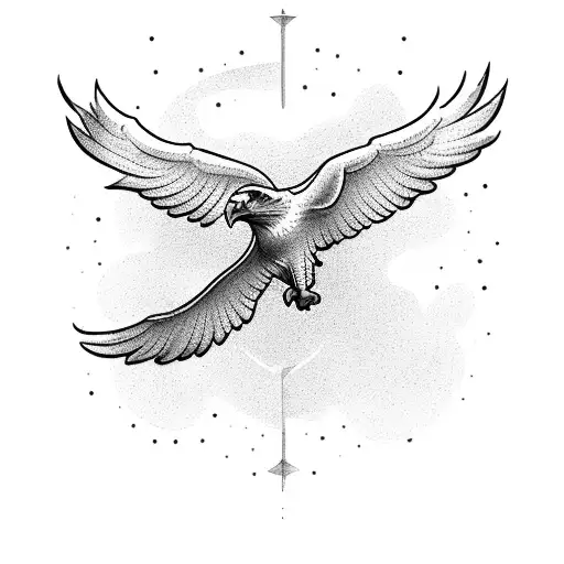 A majestic eagle soaring through the sky with a key in its talons, symbolizing the freedom and memories shared with your grandfather Bob. tattoo design idea