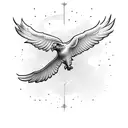 A majestic eagle soaring through the sky with a key in its talons, symbolizing the freedom and memories shared with your grandfather Bob. tattoo design idea