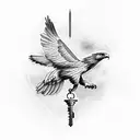 A majestic eagle soaring through the sky with a key in its talons, symbolizing the freedom and memories shared with your grandfather Bob. tattoo design idea