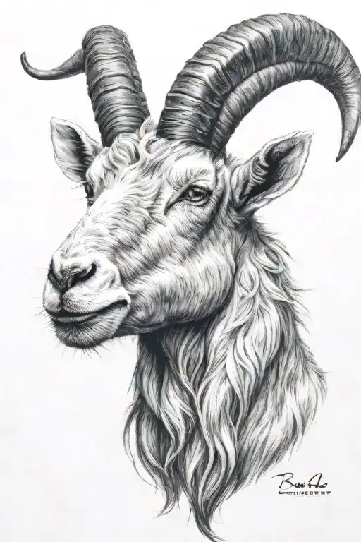 goat head with four horns tattoo design idea