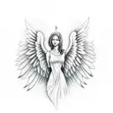 An hourglass with angel wings and a celestial background tattoo design idea