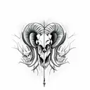 (dark art) demonic ram skull on top of (dark ornamental) thorn bed tattoo design idea