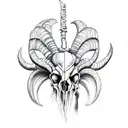(dark art) demonic ram skull on top of (dark ornamental) thorn bed tattoo design idea