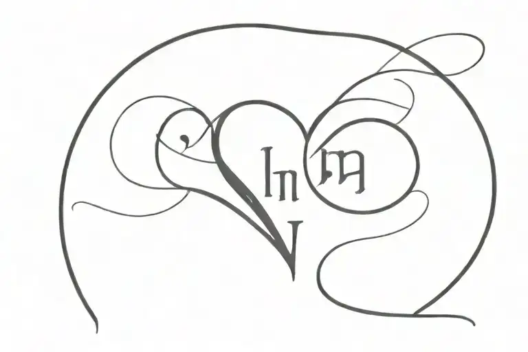 A minimalist tattoo of a heart-shaped vinyl record with the initials of your husband and son on it, blending your love for music and family tattoo design idea