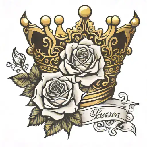 crown and roses with Name Tattoo sleeve tattoo design idea