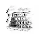 broken greek colosseum with storm in background and warriors  tattoo design idea
