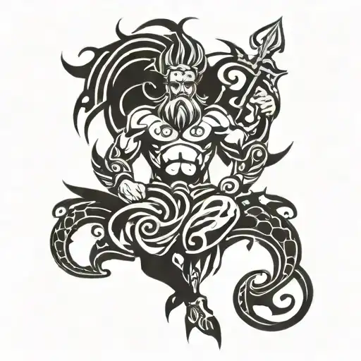 NEPTUNE, GOD OF RAIN, STRENGTH, PATIENCE, PEACE, POWER tattoo design idea