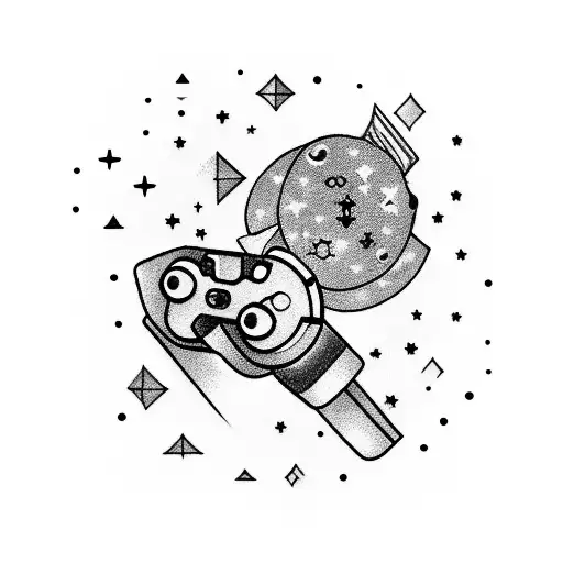 A night sky filled with shooting stars forming the shape of a video game controller tattoo design idea