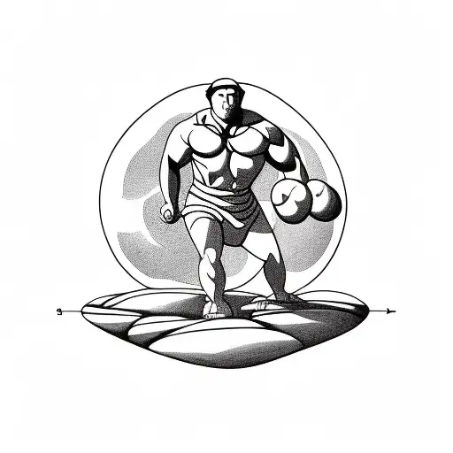 The tattoo could portray Sisyphus, muscular and determined, pushing a giant boulder up a steep hill. His face shows both tattoo design idea