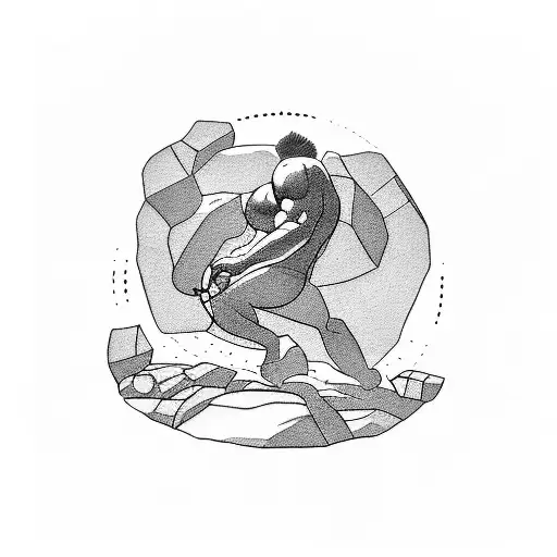 The tattoo could portray Sisyphus, muscular and determined, pushing a giant boulder up a steep hill. His face shows both tattoo design idea