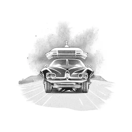 A tattoo of a vintage car driving through the streets of ancient Greece tattoo design idea
