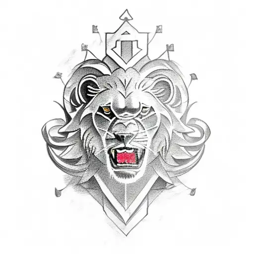 A tattoo of a roaring lion wearing a Greek laurel wreath tattoo design idea