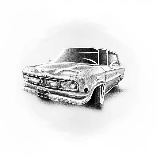 A tattoo of a vintage car driving through the streets of ancient Greece tattoo design idea
