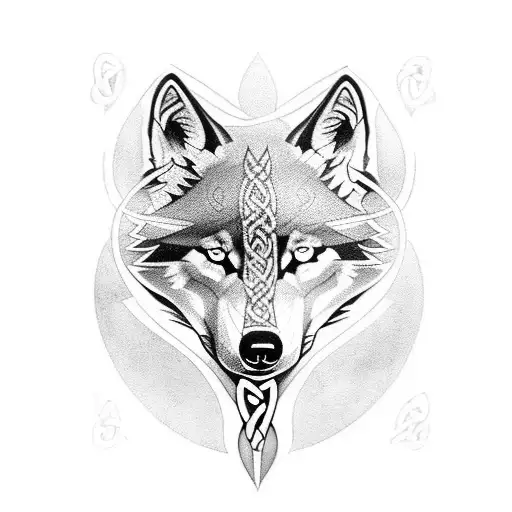 Upper sleeve celtic wolf with daggers below tattoo design idea
