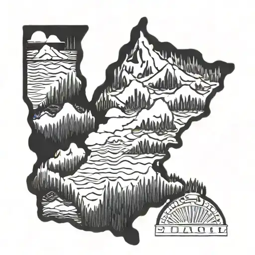 New Jersey State Silhouette Shape Map with Rocky Mountains around it tattoo design idea