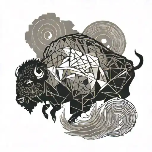 A silhouette of a bison charging into a storm, symbolizing strength and resilience tattoo design idea