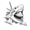 skeleton riding a tigershark with a beer in his hand tattoo design idea