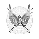 A rowing oar with intricate dotwork patterns of cockatiel feathers tattoo design idea