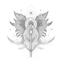 A rowing oar with intricate dotwork patterns of cockatiel feathers tattoo design idea