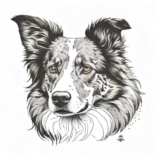 A geometric representation of a brown Border collie in dotwork style tattoo design idea