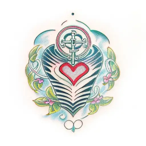 heartbeat cross music notes tattoo design idea