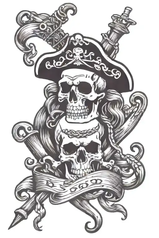 pirate skulls with gambling and teasure kraken ship tattoo design idea