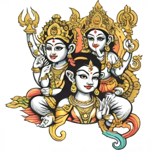 combine story of goddess Durga and Ganesh   tattoo design idea