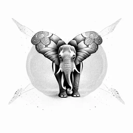 A realistic elephant with butterfly wings, representing the client's love for both elephants and butterflies tattoo design idea