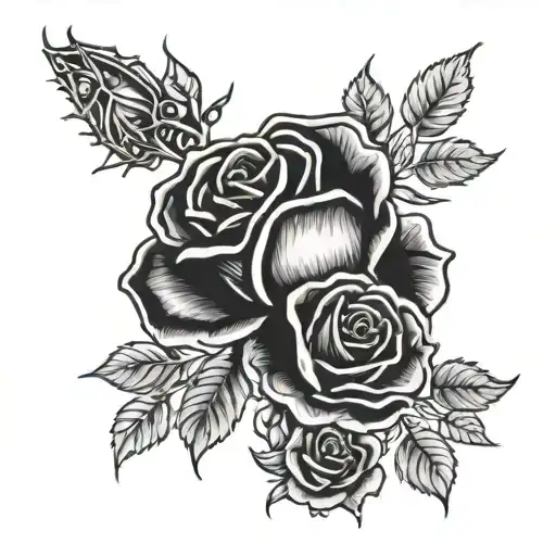 Black roses blooming, Goth Cyborg Gemini tattoo design idea