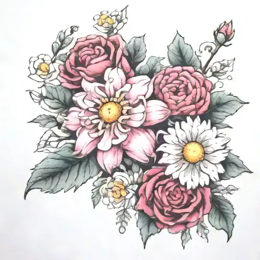 rose aster chrysanthemum honeysuckle morning glory tattoo design idea