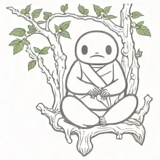 kodama, forest spirit from the work Ghibli who sits on a sushi tattoo design idea