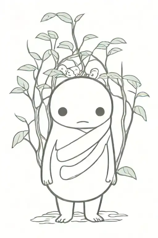 kodama, forest spirit from the work Ghibli who sits on a sushi tattoo design idea