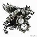 wolf and eagle and clock face tattoo design idea
