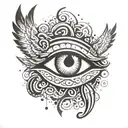eye with tear drops surrounding clouds with wings spread tattoo design idea