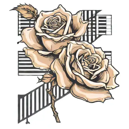 hyper realistic rose made of piano keys on music note vines tattoo design idea