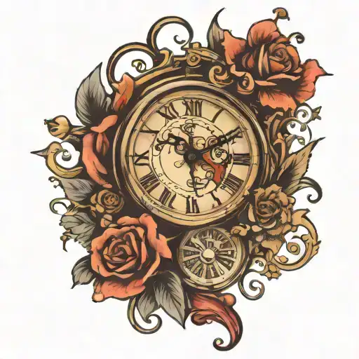 Clock and French text tattoo design idea
