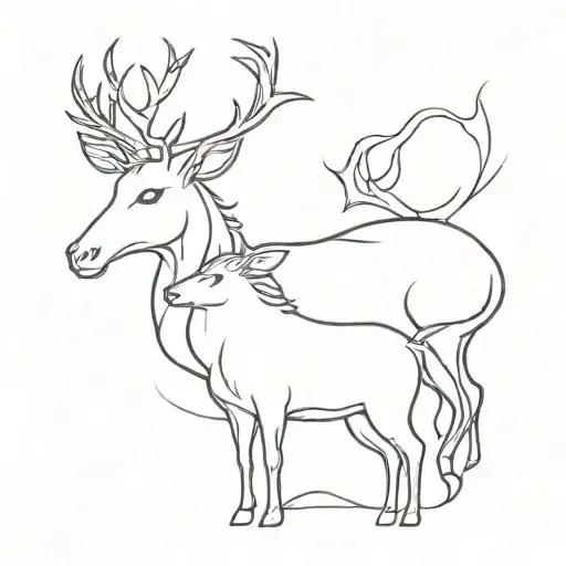 unicorn and deer symbolic asymmetric tattoo design idea