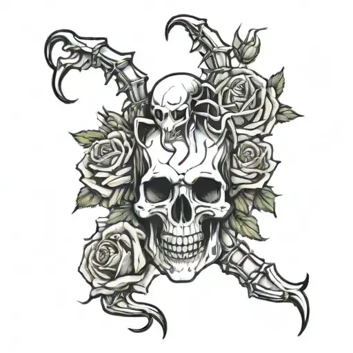 scorpion on top of a skull with roses tattoo design idea