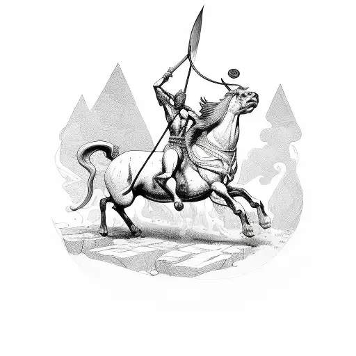 Illustration of a centaur archer with a 'Stay Strong' banner tattoo design idea