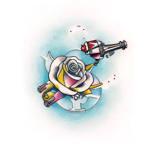 brken drone arm worth bent prop and flower's  tattoo design idea