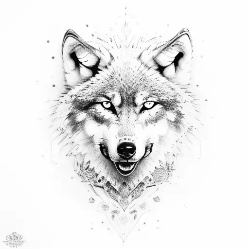 wolf with blue eyes transforms into nature tattoo design idea