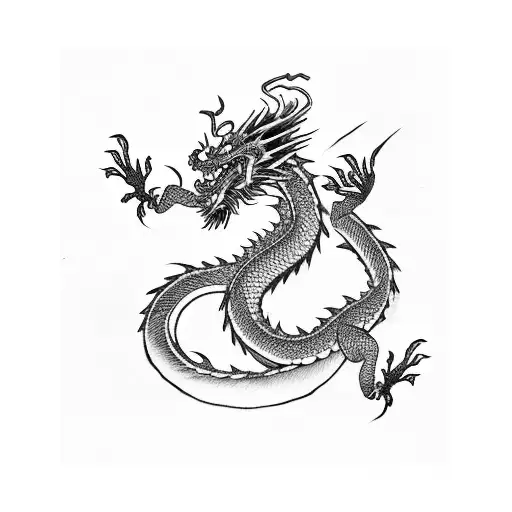 Chinese dragon with square and cherry blossom tree tattoo design idea